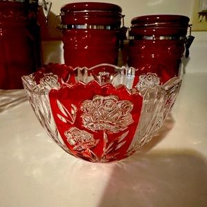 Vintage Lead crystal bohemian cranberry dish